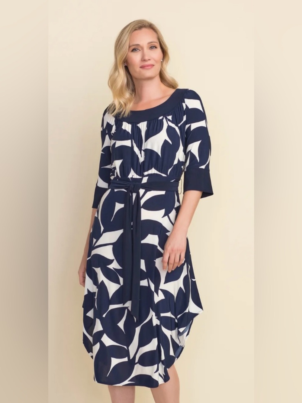 Joseph Ribkoff Big Leaf Print Tie Dress 12 Pockets